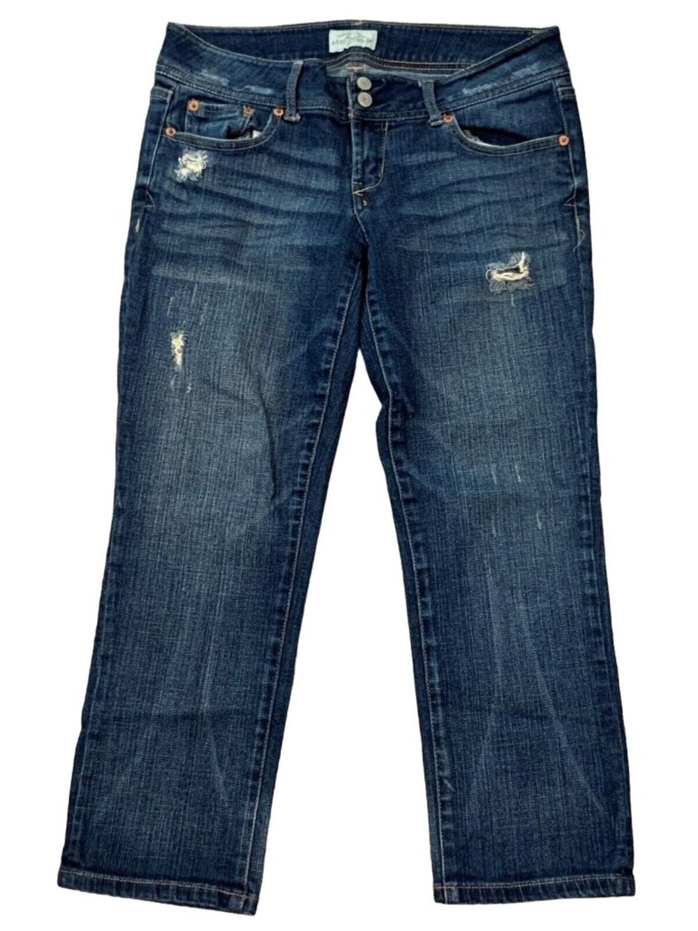 Aeropostale Distressed Cropped Jeans Womens Size 7/8 Blue Denim Low Rise Stretch